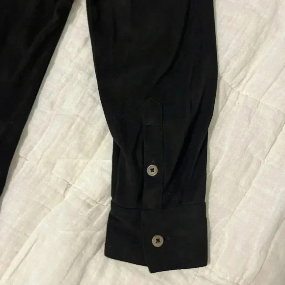 2/$12 Foxcroft Faux Suede Button Down Shirt 6 Black Relaxed Fit Classic Preppy - Picture 6 of 10